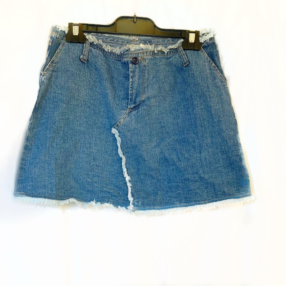 Denim A-Line Fringed Mini Skirt